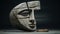Rustic Futurism: Stone Human Mask With Cubist Fractured Perspectives