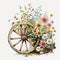 Rustic Garden: Antique Wooden Cart Overflowing with Blooming Flowers AI Generated