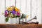 Rustic gardening still-life with flower bouquet