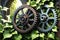 Rustic Gears Entwined with Ivy - Still Life Depiction of the Contrast Between Industrial Elements and Nature\\\'s Embrace