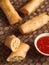 Rustic golden chinese spring rolls