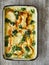 Rustic golden spinach potato gratin dauphinois