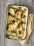 Rustic golden spinach potato gratin dauphinois