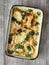 Rustic golden spinach potato gratin dauphinois