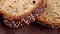 Rustic grain crisp bread without yeast. Macro. Selective focus. Cereal diet food