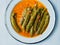 Rustic greek mediterranean stewed okra