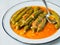 Rustic greek mediterranean stewed okra