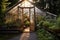 rustic greenhouse doors open to a thriving garden