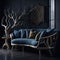 Rustic Handmade Wood Carved Loveseat Sofa in Dark Colors, Decorative Wood Branch, Modern Art Interior Furniture, Generative AI