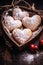 Rustic Heart Shaped Biscuits for Valentines Day on wooden table