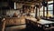 rustic home interior kitchen, Emphasizing natural and rugged elements wood, stoneearthy colors,cozy, countryside