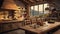 rustic home interior kitchen, Emphasizing natural and rugged elements wood, stoneearthy colors,cozy, countryside