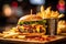 Rustic Homemade Bacon Cheeseburger and crispy fries