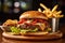 Rustic Homemade Cheeseburger and golden fries