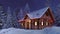 Rustic house decorated for Xmas at winter night 4K