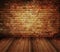 Rustic house interior vintage brick, wood texture