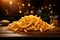 Rustic indulgence golden fries on a wooden table, text ready