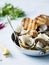 Rustic italian vongole clams in white wine sauce