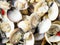 Rustic italian vongole clams in white wine sauce food background