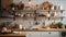 Rustic kitchen shelf displays modern kitchenware collection generated by AI
