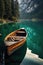 Rustic lake, boat, lake wallpaper, lake water, Mediterranean lake in the style of calming and introspective aesthetic, dark green