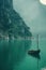 Rustic lake, boat, lake wallpaper, lake water, Mediterranean lake in the style of calming and introspective aesthetic, dark green