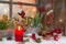 Rustic lantern with candlelights for christmas - classic in red