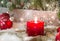 Rustic lantern with candlelights for christmas - classic in red