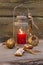 Rustic lantern for christmas with candlelights and wood