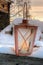 Rustic lantern in snow