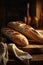 Rustic loaves of crusty French bread baguettes.