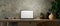 Rustic loft wall interior, modern vintage workspace, laptop mockup with blank screen