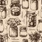 Rustic, mason and canning jar. Vintage hand drawn sketch seamless pattern. Vector illustration