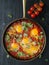 Rustic middle eastern shakshuka breakfast