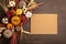 Rustic mockup with autumn table decoration. Floral interior decor for fall holidays