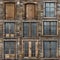 Rustic Modern Elegance: Wooden Framed Windows in Stone Walls - cut-and-paste collage