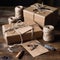 Rustic packaging in kraft paper. Gifts in a craft box tied with jute.