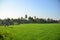 Rustic patio pavilion in the middle of paddy field.