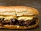 Rustic philly cheese steak sandwich