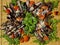 Rustic platter prepared for tourists with pork neck on wooden platter