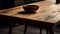 Rustic pottery bowl on wooden kitchen table generated by AI