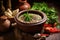 rustic presentation of baba ganoush in a clay bowl