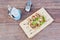 Rustic presentation of gourmet bruschetta meal with condiments a