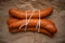 Rustic raw uncooked spanish chorizo sausage