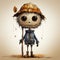 Rustic Realism Cartoon Skeleton With Hat And Leaf