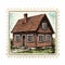 Rustic Realism: Meticulously Detailed House Illustration On A Post Stamp