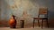 Rustic Realism: Vase And Chair In Detailed Terracotta Setting