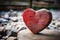 Rustic Red Heart on Weathered Wood: Symbol of Timeless Love - Generative AI