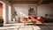 Rustic Renaissance Realism: 3d Rendering Of Orange Sectional Sofa In Living Room