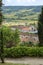 Rustic rooftops and rural countryside in hilltop medieval Penne d`Agenaise town, Lot-et-Garonne, France